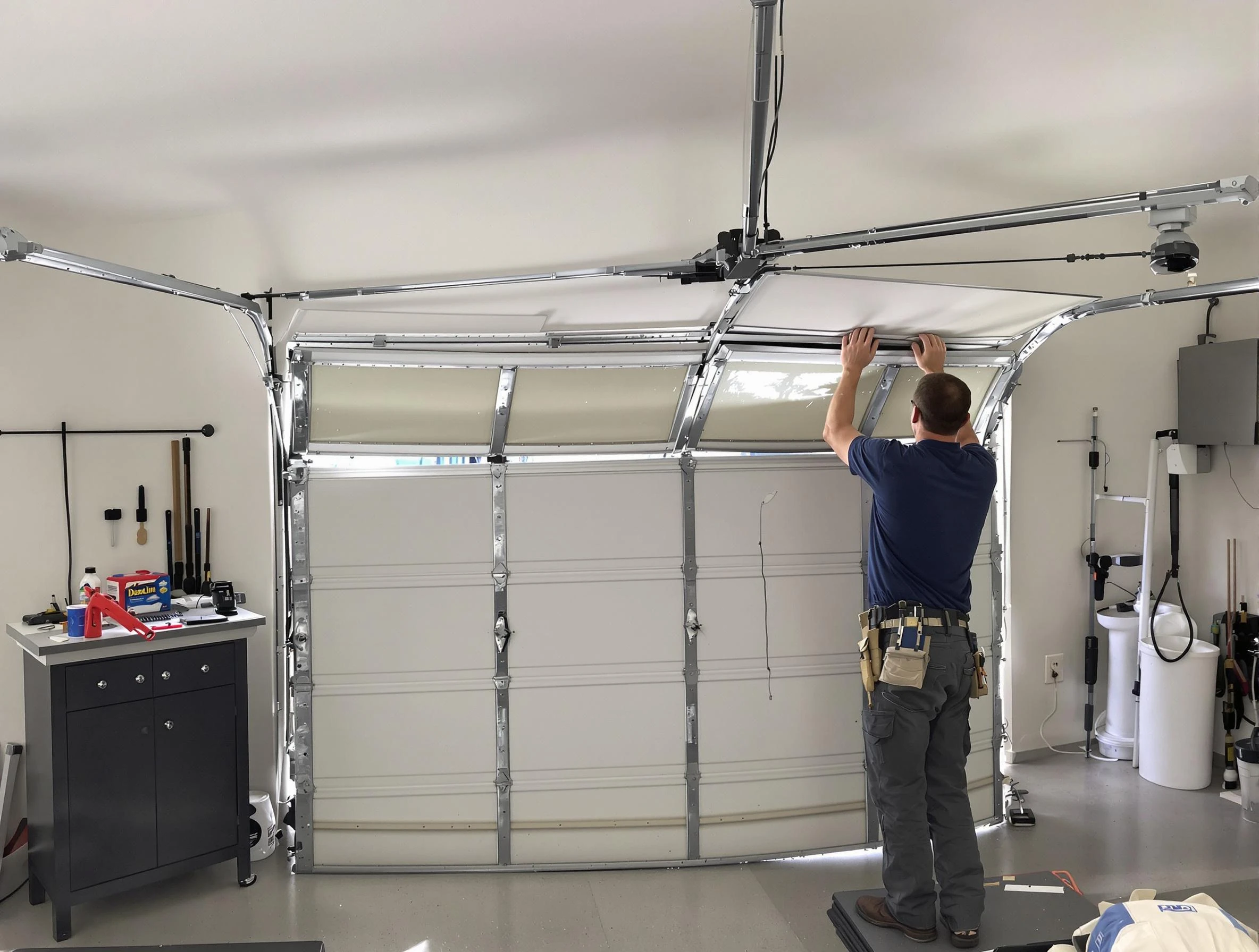 Somerset Garage Door Repair specialist performing precise section replacement on Somerset garage door